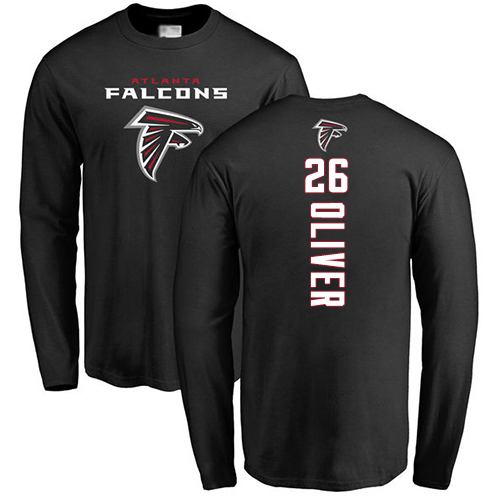 Atlanta Falcons Men Black Isaiah Oliver Backer NFL Football #26 Long Sleeve T Shirt->nfl t-shirts->Sports Accessory